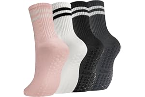 flintronic Antypoślizgowe skarpety do jogi, skarpety do pilatesu z uchwytami dla kobiet i mężczyzn, długie skarpety z podwójnymi paskami, pochłaniające pot, bawełniane skarpety z pełnym palcem do