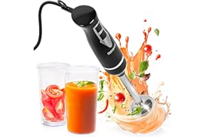 ‎DURONIC Duronic HB35C Blender ręczny 350W 4 ostrza ze stali nierdzewnej z pojemnikami z pokrywką 2x 600 ml | wysoki blender zanurzeniowy 2 prędkości