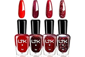 MRCUVARYAS 4PCS Rot Nagellack Set - Schnell trocknend & Langanhaltend Red Shimmer Nagellack - ungiftiger Farblack auf Wasserbasis - kein UV-Lampe für DIY Nagelkunst Maniküre zu Haus, Farbe Nail Polish (Rot)