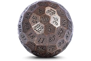 DNDND Ancient Copper Metal D100 Dice Single 100 Sided 50mm Polyhedral Dice with Metal Case and Velvet Pouch(Ancient Copper with Black Number)