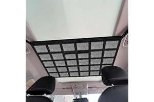 FGEN Runup Car Ceiling Cargo Net Pocket, Car Ceiling Cargo Net, 90x65cm Car Roof Storage Organizer with Adjustable Drawstring Zip Cargo Net, for Truck SUV Travel Long Road Trip Camping(2 Headrest Hooks)