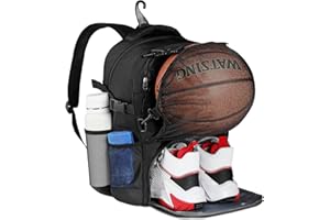 KATLEAY Sac Basketball avec Filet à Ballons, Sac a Dos Grande Capacité, Sac a Dos pc Portable 15.6 Pouces, Sac Piscine, Sac à Dos de Sport avec Compartiment à Chaussures Ventilé Séparé, pour Hommes, Femmes