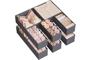 SONGMICS Aufbewahrungsbox für Schublade, 12er Set, Schubladen Organizer, Faltbox, Unterwäsche Organizer, Stoffbox für Socken, Unterwäsche, BHs, Krawatten und Schals, schiefergrau RDZ006G03