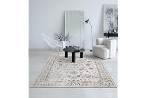 ‎THE CARPET the carpet Mila Teppich – moderner Kurzflor Wohnzimmerteppich mit 3D Hoch-Tief-Effekt, Glanzfaser & weicher Oberfläche, pflegeleicht und Fußbodenheizung geeignet, Bordüre, Creme, 240 x 340 cm