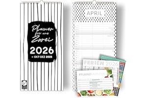 SCHÖNE GÜTER Kalendarz dla par na rok 2026, czarno-biały, 3 kolumny, kalendarz ścienny na 2026 rok, kalendarz ścienny dla par, 16 x 32,5 cm, kalendarz partnerski 2026 plus naklejki z urlopu z recyklingu, plus