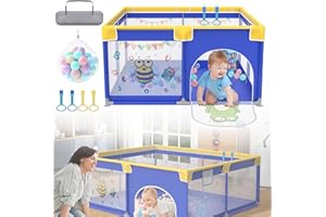 HENGMEI Parc pour bébé - 180 x 200 cm - Pliable - Centre d'activités en plastique - Avec 50 boules colorées - Filet respirant - Aire de jeu pour petits animaux