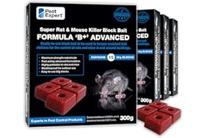 Pest Expert Advanced Rat & Mouse Poisoning Bait Blocks (1.2kg) Strongest Super Strength Rat Poison, Fast-Acting Single Feed Rodent Killer (4 x 300g - 60 Bait Blocks)