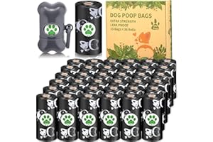 POWZOO Sacchetti cane cacca,36 rotoli / 540 pezzi Sacchetti igienici per cane,con dispenser e clip per guinzaglio,per bisogni dei Cani, Raccogli Feci, Pet Bag, Profumati, Nero