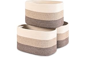 HOMHOLDON Cestini in Corda di Cotone 3 Pezzi Cestini Portaoggetti Intrecciati,Cestini da Scaffale,Cestini per Asciugamani per Bagno,Cestini per Giocattoli Cestino per Asilo Nido(Nero Marrone)