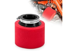 Tunejoy Filtre à Air de Moto Double Mousse Sponge de 45mm Bouche Droite pour 50CC 70CC 90CC 110CC 125CC 150CC ATV Dirt Vélo de Saleté Moto Kart Quad Scooter Rouge