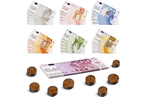 WDJLNZB Juego Didáctico Set Euro Cartera, Billetes Falsos tamaño Original, Billetes Juguete Euros, Actividades para el Aprendizaje de Las Monedas y Billetes,Learning Resources Pretend & Play Calculadora