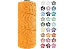 LEREATI Macrame Cord 2mm x 100m, Thick Macrame Rope Natural Cotton Rope Craft String, 3 Strand Twisted Cotton Cord Yarn for DIY Plant Hanger, Wall Hanging, Christmas Decoration (Golden)