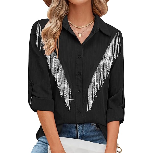 Chemise Western Vintage Femme Perceptions Taille 12 - Noire Brodée