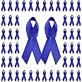 WANDIC 100pcs Blue Ribbon Satin Pins Colon Cancer Prostate Cancer Awareness Ribbon Pins Blue Brooch with Safety Pins for Men or Women, 7.5 * 4cm