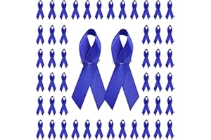 Wandic Lot 100 broches en forme de rubans en satin avec épingles à nourrice - pour sensibilisation au cancer du côlon de la prostate - 7,5 x 4 cm - Bleu