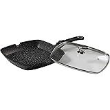 Pradel Excellence 52383M Padella Grill Tipo Pietra con Coperchio in Vetro 28 x 28 cm
