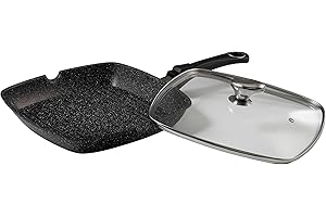 Pradel Excellence 52383M Padella Grill Tipo Pietra con Coperchio in Vetro 28 x 28 cm