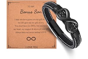 VYYU Gifts for Bonus Son, Brother, Nephew, Grandson, Boyfriend - Stainless Steel Infinite Charm & Leather Bracelets for Him, Birthday Gifts Christmas Graduation Gifts for Boys Mens