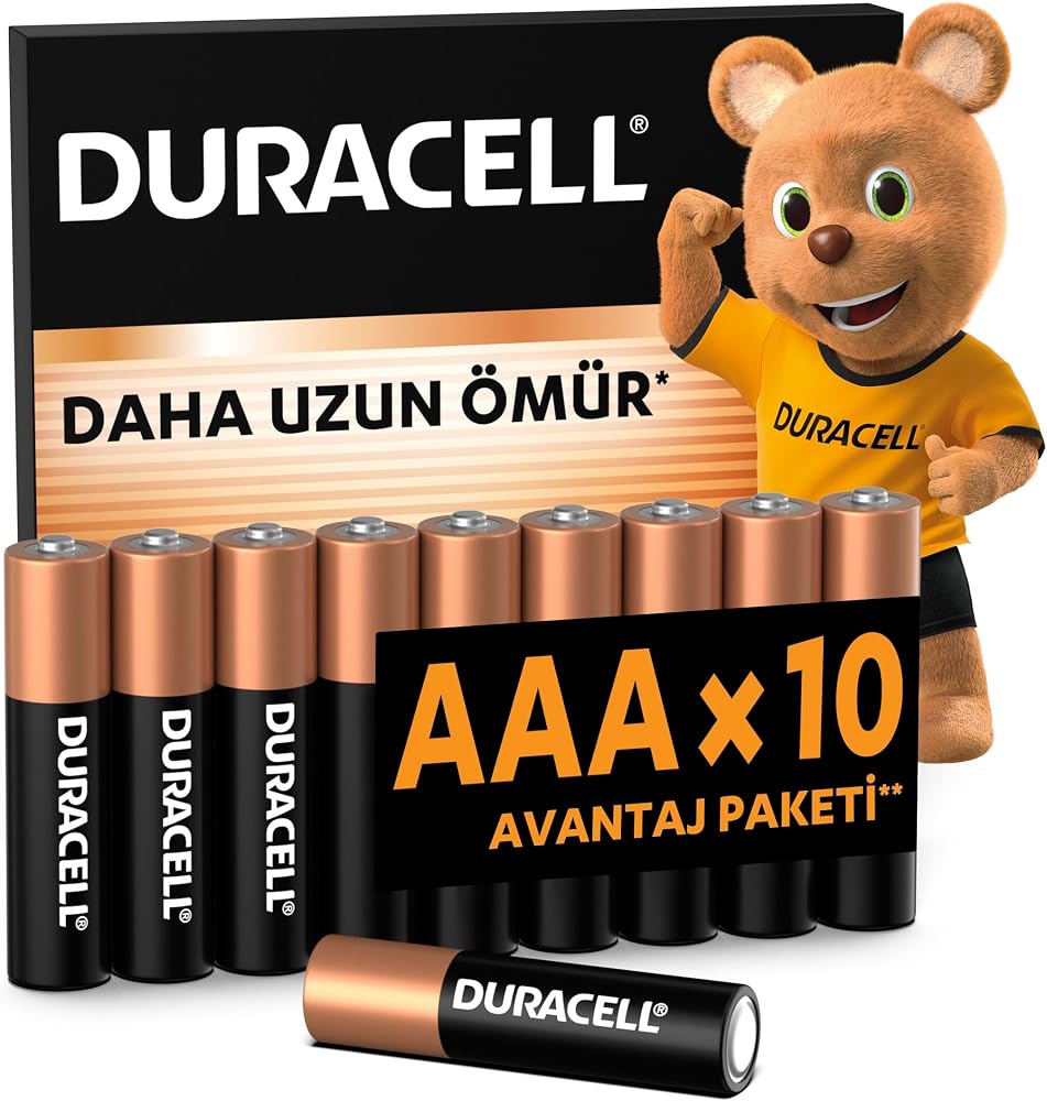 DURACELL BASIC AAA Alkalin İnce Kalem Pil (10'lu Paket) – 1,5V | Daha Uzun Ömürlü – Günlük Cihazlar için Güvenilir Güç – Plastik İçermeyen Ambalaj