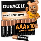 Duracell Basic AAA Alkalin Ince Kalem Pil (10'Lu Paket) &ndash; 1,5V &ndash; Daha Uzun &Ouml;m&uuml;rl&uuml; &ndash; G&uuml;nl&uuml;k Cihazlar I&ccedil;in G&uuml;venilir G&uuml;&ccedil; &ndash; Plas