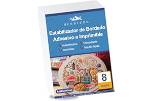 NESSTERS Papel para Bordar Soluble Adhesivo e Imprimible - 8 pcs A4 (21x29,7 cm) - 40 GSM - Estabilizador de Bordado Autoadhesivo para dibujar o imprimir patrones para bordar a mano o máquina
