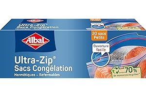Albal - 20 Gefrierbeutel mit Ultra Zip – kleines Modell 1 l – Reißverschluss – robust – enthält recycelte Ressourcen