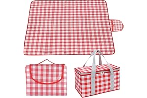 CLIPLANYARD Picnic Set, 200x200CM Foldable Outdoor Blanket and Picnic bag, Picnic Blanket Waterproof and Washable, Slip Resistant With Carrying Handle for Family, Beach, Park, Hiking, Camping (RED)