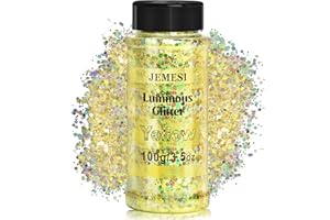 JEMESI Fluorescente Paillettes, 100g Glitter Iridescent, Fluorescente Chunky Glitter Perfetto per Resina Epossidica, Viso, Corpo, Pittura und Artigianato Fai-da-Te - Giallo