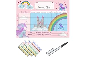 kids2learn Rainbow Unicorn Potty Reward Sticker Chart - Includes 90 star stickers, pen and chart - Toddlers Girls Kids Potty Practice