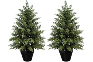 Vitalismo Artificial Topiary Cypress Trees, Indoor Outdoor Large Fake Plants with TPE Leaves, Realistic Evergreen Pine Shrubs for Front Porch Patio Garden Home Office Christmas Decoration, Set of 2