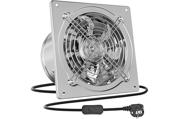 HG Power Extracteur d'air 250mm Ventilateur Mural 1680m³/h avec Clapet Anti-Retour Matériau Métallique avec EU Plug pour Bureau Grenier Garage Cuisine, Argent
