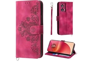 ‎AUSLBIN Etui na telefon Auslbin Flower dla Motorola Edge 50 Fusion 5G 6.7", 5 miejsc na karty w stylu vintage ze skóry PU dla Edge 50 Fusion 5G, czerwony
