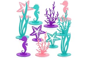 Prasacco Lot de 24 décorations d'anniversaire sirène, centre de table en feutre, décoration de fête sous la mer, hippocampe, étoile de mer, algues, corail pour fête d'anniversaire, fête prénatale