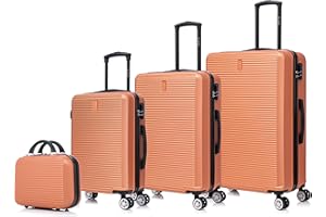 CELIMS - Sets de Bagages 4 Pièces avec 1 Vanity/Trousse de Toilette | Set Valise Rigide | Lot de Valise de Voyage | Cabine 55cm + Moyenne 65cm + Grande 75cm + Vanity | Corail