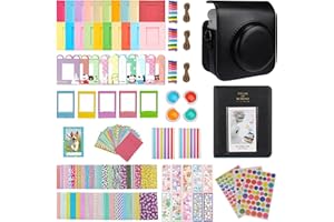 Meetikar Étui pour appareil photo instantané Instax Mini 12 avec 64 poches, album photo et filtre de couleur/cadre photo/cadre de décoration murale/autocollant de cadre/autocollant d'angle, Noir