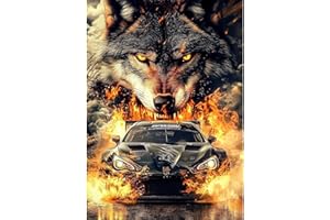 TOSTOG Diamond Painting Kit Adulte,Diamant Painting Images Ronde Diamond Peinture Diamant Adulte,Loup et Voiture de Sport 5D DIY Cristal Débutant Art Set pour Décoration Murale Maison 30x40cm