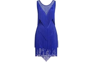 EFOGEP Women's Tassel Latin Dance Dress Vintage 1920s Sleeveless Sexy Cocktail Party Fringe Flapper Fancy Dresses Mini Tango Samba Cha Cha Clubwear Ballroom Costumes