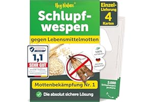 Hey Nature Schlupfwespen gegen Lebensmittelmotten - 1 x 4 Karten - Mit Schlupfwespen effektiv Lebensmittel-Motten bekämpfen - Alternative zu Lebensmittelmotten Falle, Mottenkugeln & Mottenspray