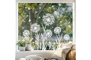 Tanlaby White Dandelion Window Clings Flowers Butterflies Static Window Stickers Anti-Collision Spring Summer Decals for Glass Windows Doors Decoration