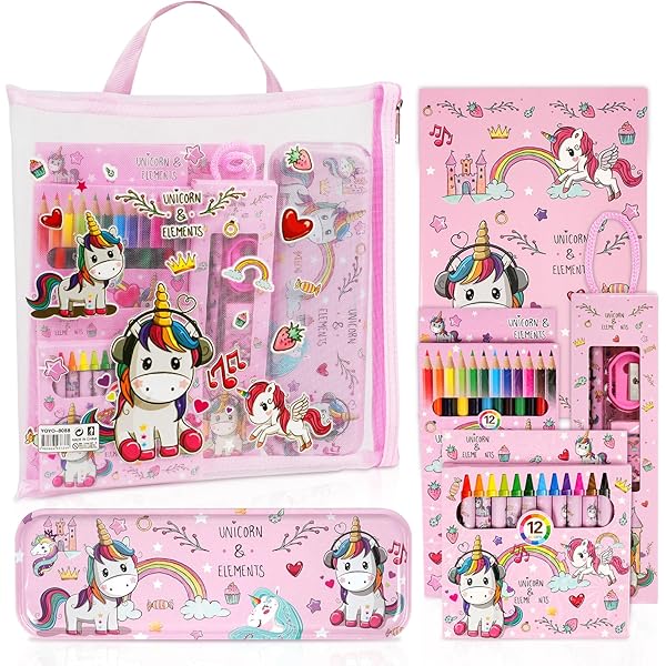 Set Di Cancelleria Unicorno Per Bambine – Astuccio Portapenne Con Matite, Righello, Gomma E Temperamatite – Regalo Creativo Per Il Ritorno A Scuola - 3