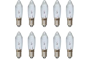 ERZGEBIRGSLICHT GLÜCK AUF Erzgebirgslicht - AUSWAHL - 10x Topkerze Spitzkerze 14V 3W E10 für 16-17 Brennstellen Ersatzbirne Glühbirne Riffelkerze Glühlämpchen für Lichterketten und Schwibbogen (keine LED!)