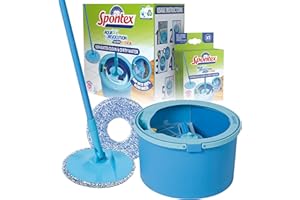 Spontex Aqua Revolution System X'tra Floor Mop and Bucket Set with Free Refill | Separates Clean & Dirty Water | Cleans Laminate, Wood & Tile Flooring | Flat Spin Mop with Microfibre Refills