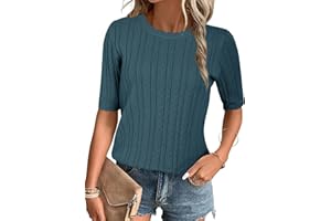 Arach&Cloz Jumpers for Women UK Crew Neck Short Long Sleeve Knitted Tops Sweater Shirt Knitwear Spring Summer Blouse