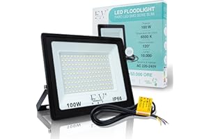 F&V PRODUCTS Faretto LED da Esterno 100W, Cavo 1 M, Luce Bianca Fredda 6500K, 10000 LUMEN, IP66, IK08, Alluminio e Vetro Temperato, Faro LED 220V per Illuminazione Esterna, Giardino, Garage, Facciate