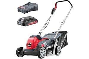 Powerworks Akku-Rasenmäher, 20 V Li-Ion Elektro-Rasenmäher, 33 cm Schnittbreite, 30 L Fangkorb, 3-stufige Schnitthöhenverstellung (25/40/55 mm), Akku und Ladegerät im Lieferumfang enthalten