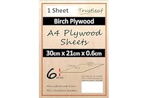 TRUSTLEAF 6mm Birch Plywood A4-300x210x 6mm - (Pack of 1) Laserable Low Fume E1 Glue Ply.