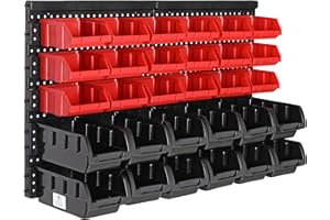 DEUBA® Étagère à outils murale avec 30 boites de rangement empilables et 2 panneaux muraux extensible rangement atelier