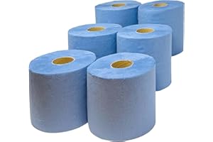 DHANZIPAK 6 x Economy Blue Centrefeed Paper Tissue Rolls - 2 Ply Embossed Centre Feed - Hand Towel Tissue Rolls