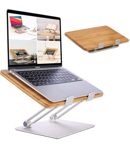 Nuvograin Laptopstandaard, houten verticale laptopstandaard voor bureau, bamboe laptopstandaard compatibel met MacBook Air Pro/Dell XPS/Surface pro/HP/Pixelbook/Lenovo, meer laptops 13-17,7 inch