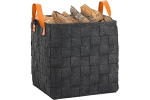 Roylvan Bolsa de Leña de Fieltro para Chimenea, Cesta de Leña con Asas Duradera de Transporte de Madera Diseño de Tejido Gran Capacidad Portador de Troncos para Campamento Playas Compras, Negro